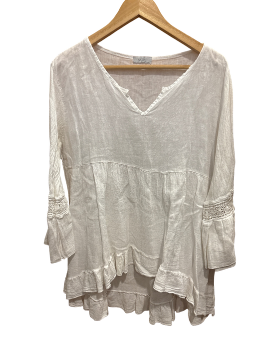 Bluse Weiß Leinen S/ M - Unbekannt
