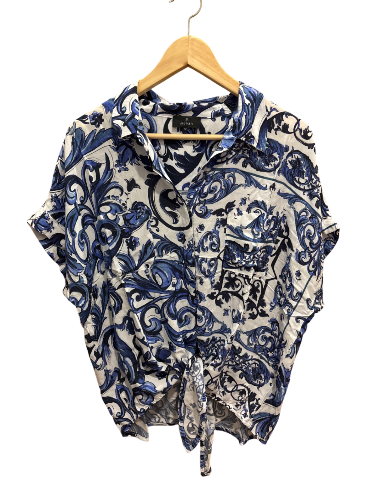 Bluse Weiß, Blau Blumen L - Monari