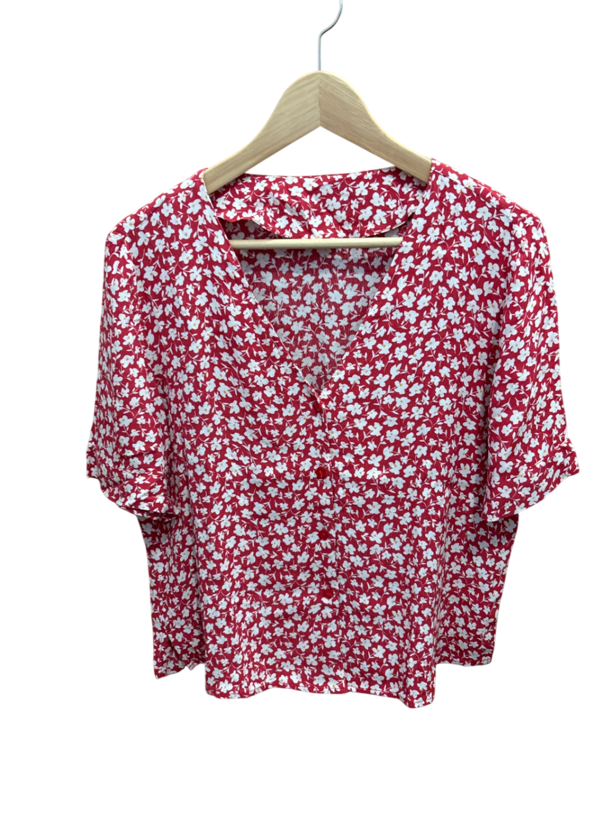 Bluse Rot und Weiß Blumen M - Unbekannt