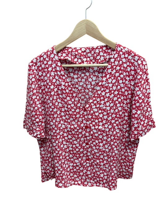 Bluse Rot und Weiß Blumen M - Unbekannt