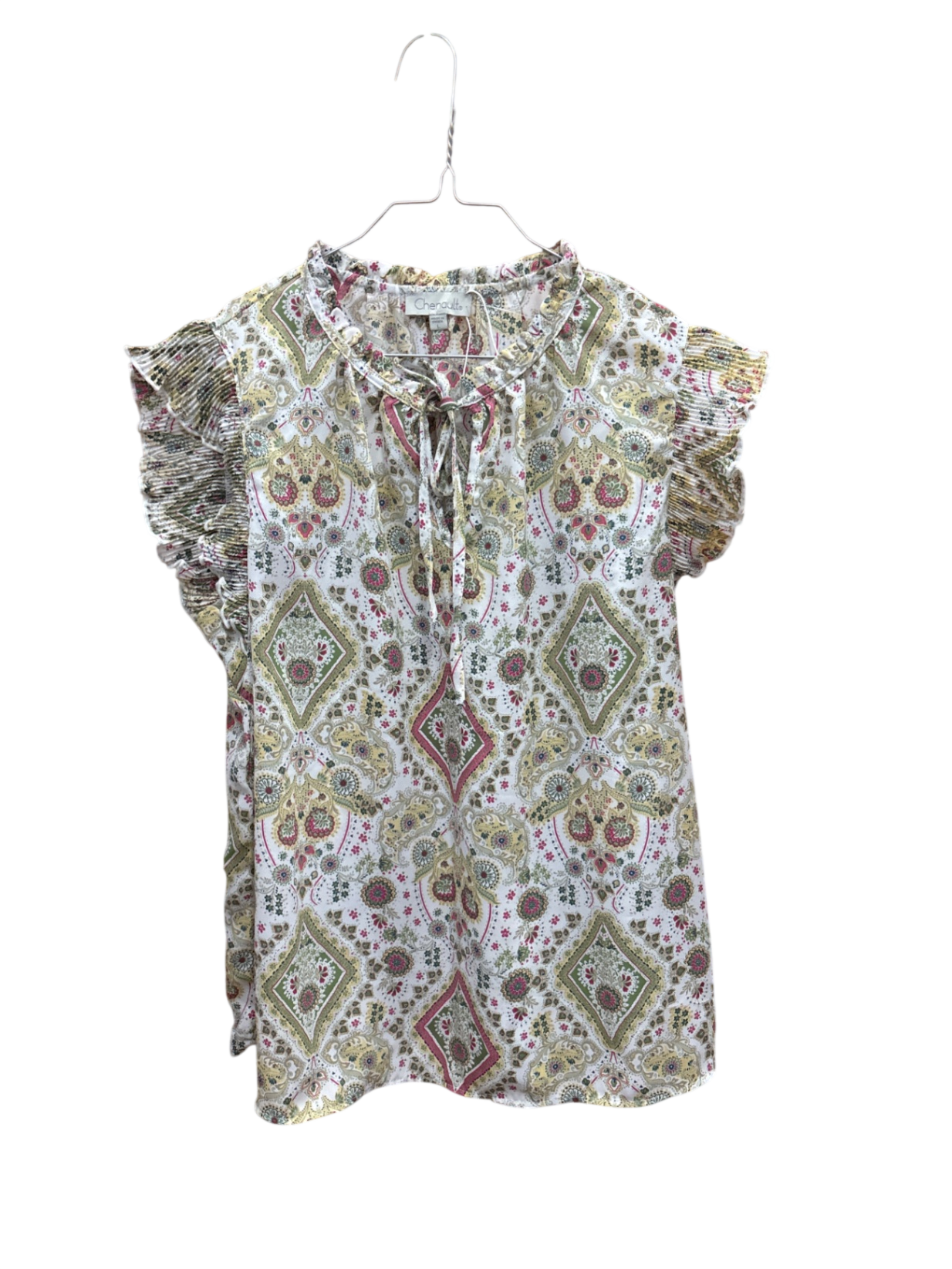 Bluse Hellbeige mit buntem Muster L - Chenault