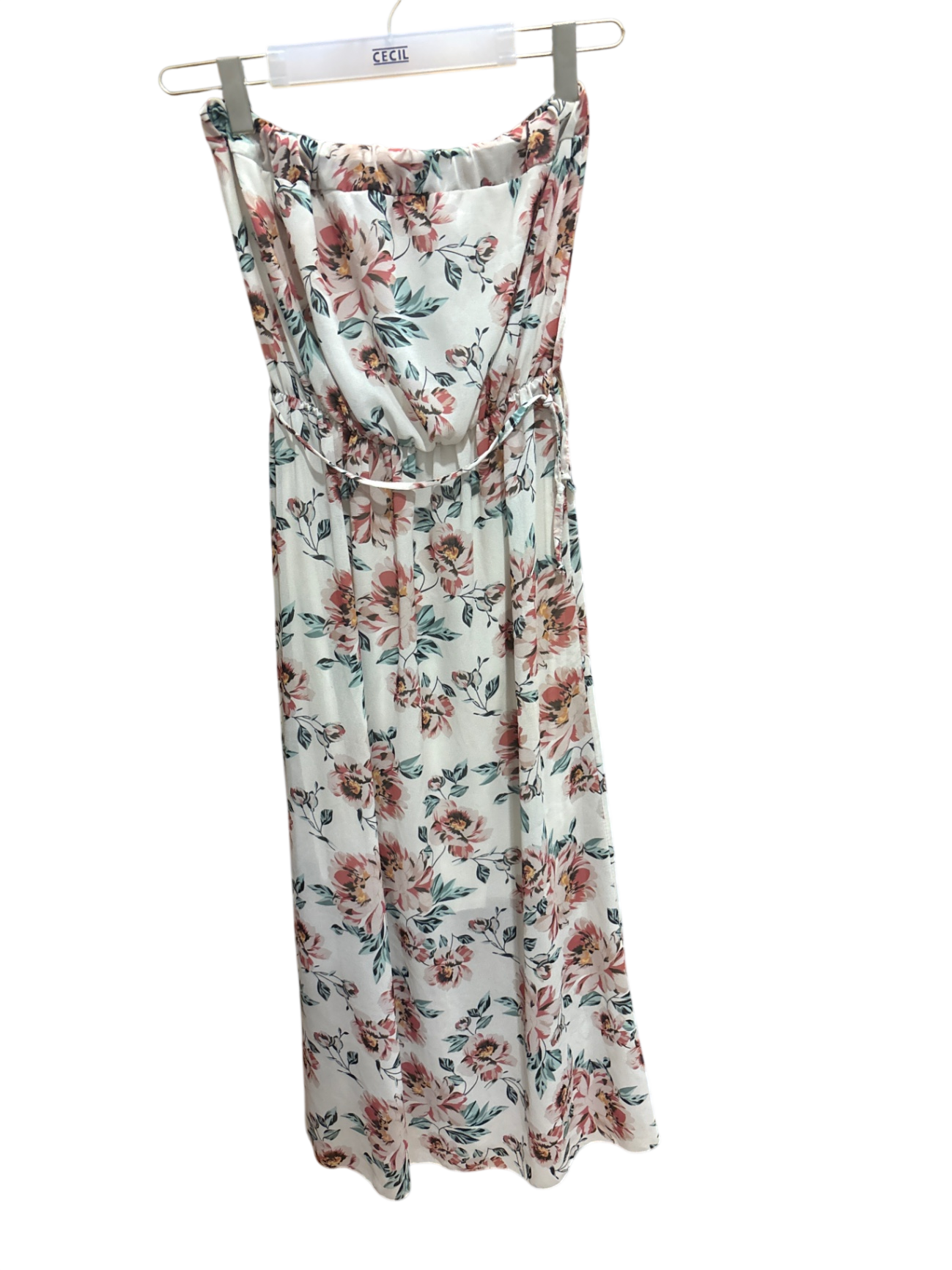 Kleid Weiß mit Blumenmuster in Rosa und Grün M - fresh Lemon