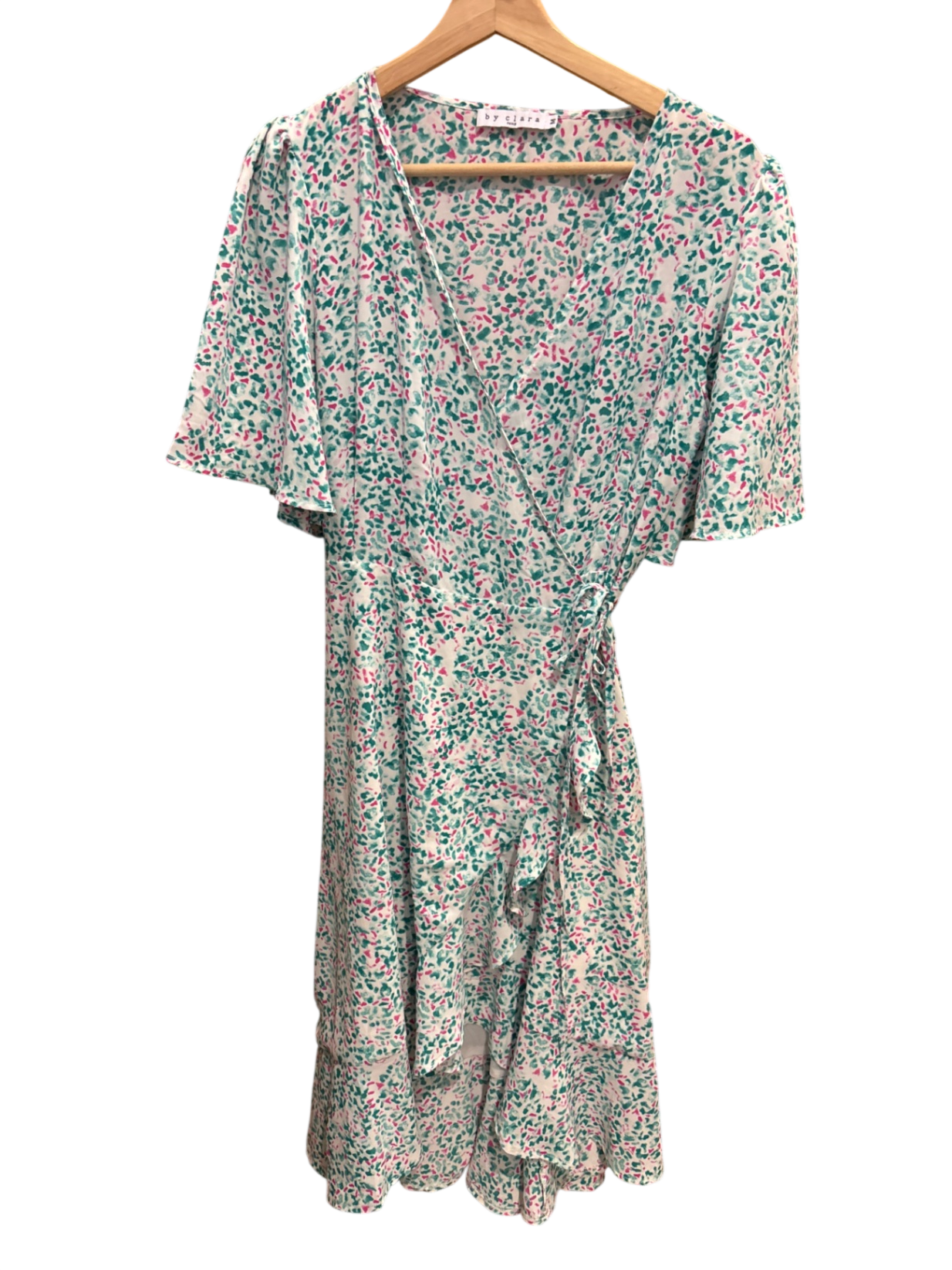 Wickel Kleid Weiß mit Muster Pink, Grün M - Unbekannt