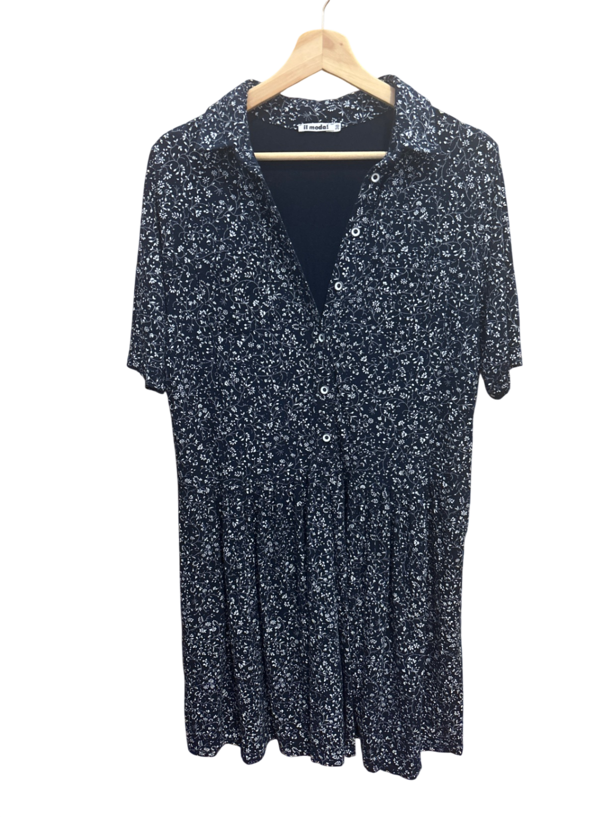 Kleid Dunkelblau mit weißem Blumenmuster M - Il Moda