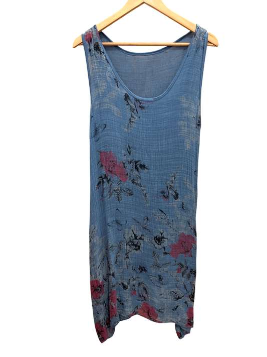 Kleid Blau mit rosa Blumen M - Unbekannt