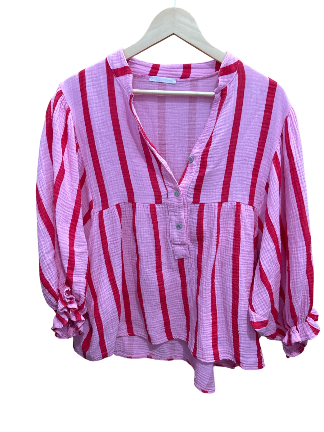 Musselin Bluse Pink und Rot Streifen Onesize - Unbekannt