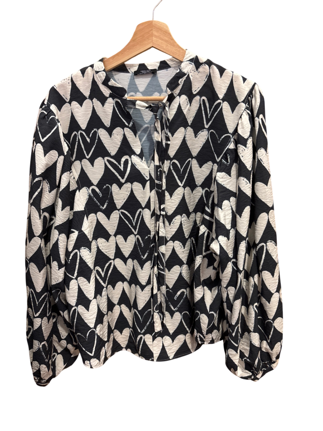 Bluse Beige und Schwarz Herz M - Unbekannt