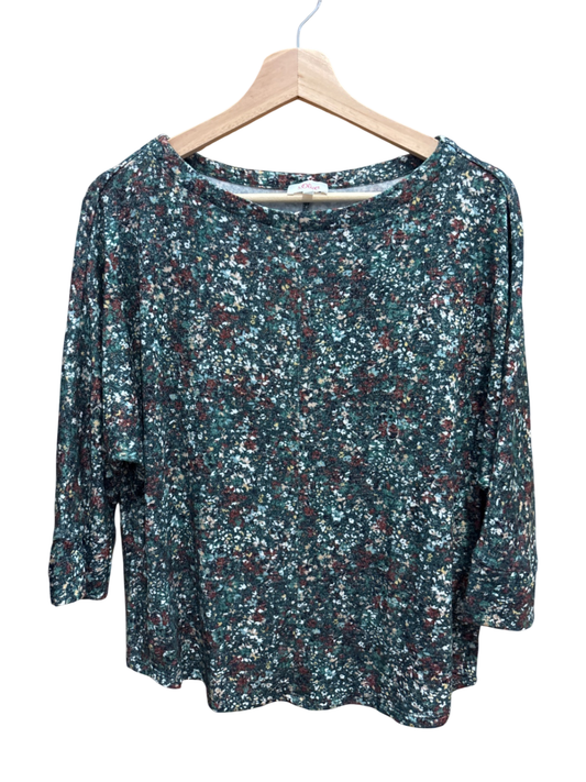 Pulli Dunkelgrün mit Blumenmuster in Weiß, Rot und Blau S - s.Oliver