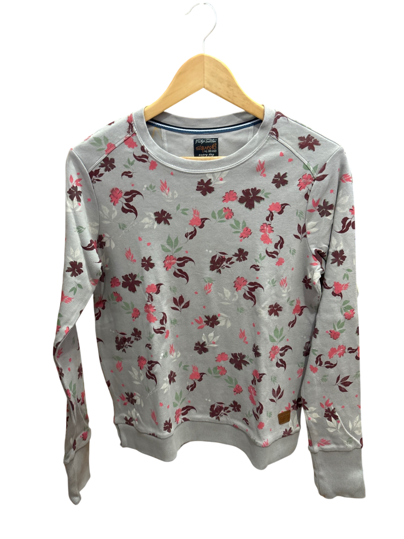 Shirt Grau mit rotem, rosa, braun und grünem Blumenmuster S - Squero