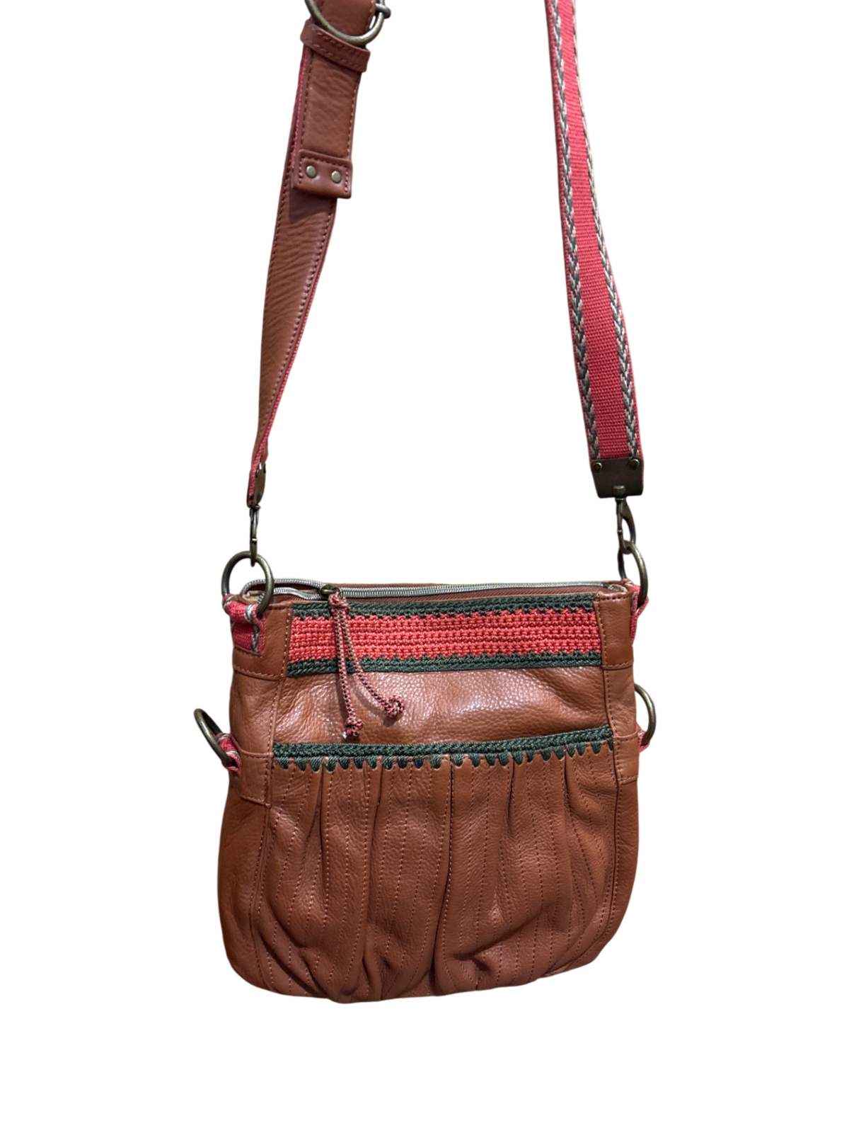 Tasche Braun mit korallroten und dunkelgrünen Details Onesize - Unbekannt