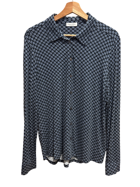 Bluse Dunkelblau mit weiß-blauem Muster L - MarcoPolo