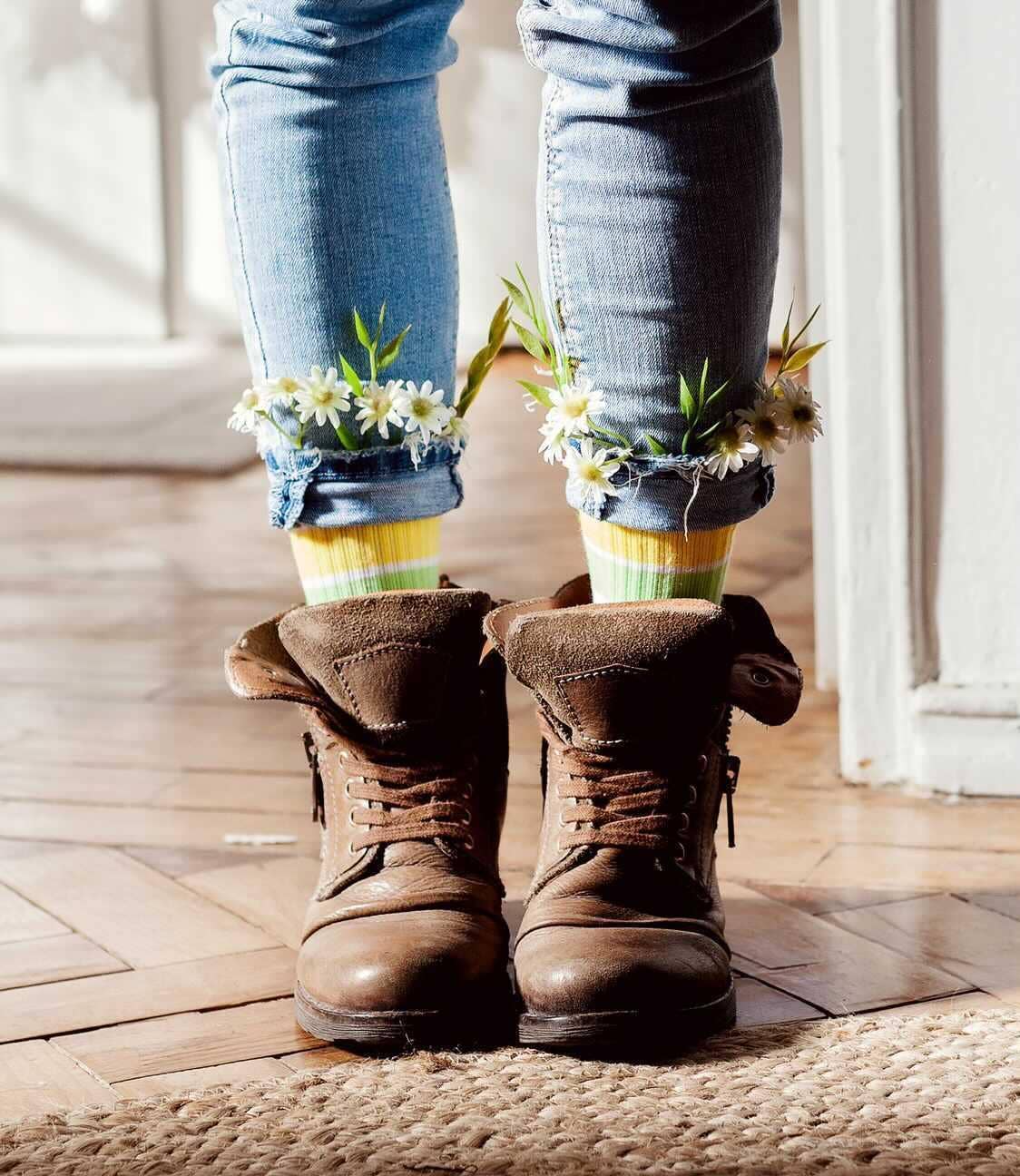Socken Streifen Gelb Grün