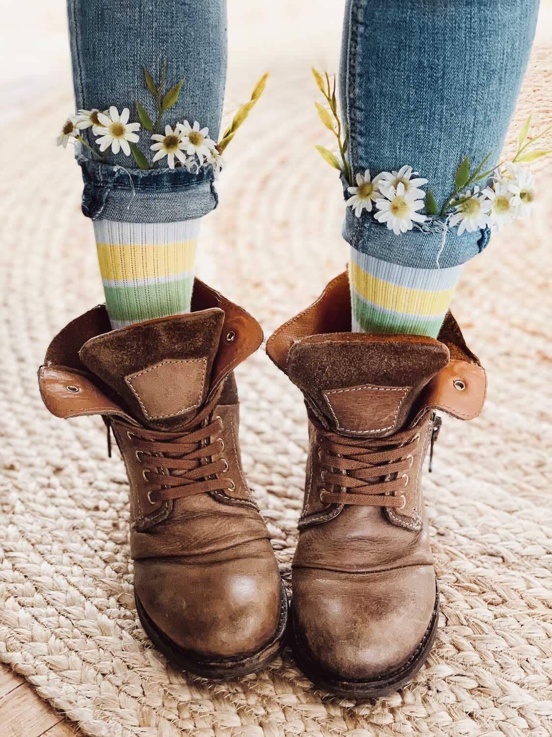 Socken Streifen Gelb Grün