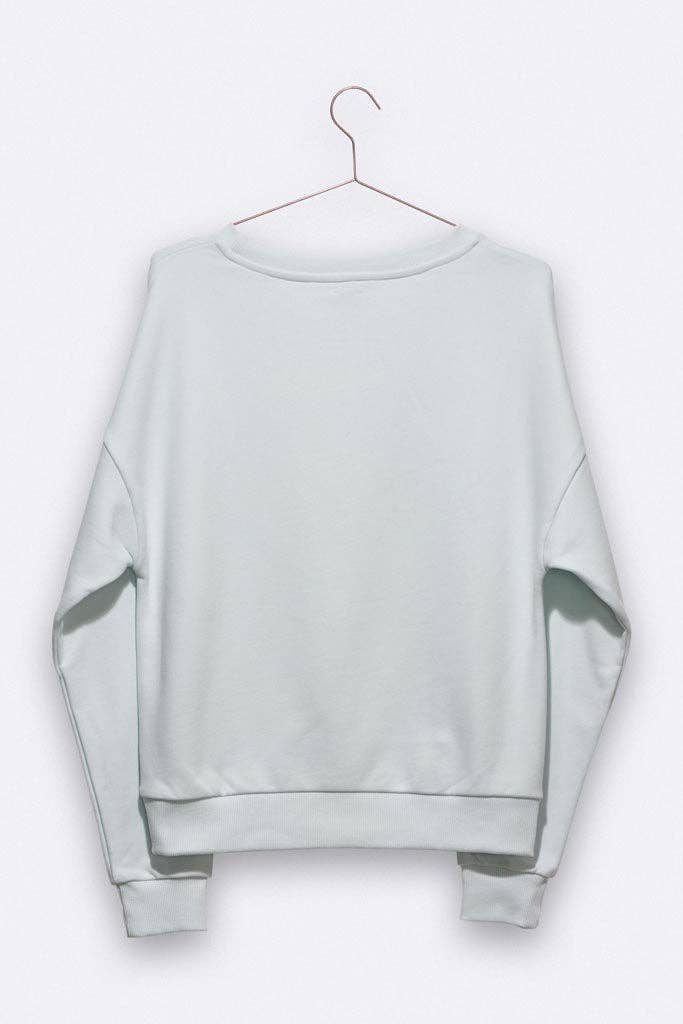 Sweater in Eisblau mit weinendem Gletscher Stickerei für Frauen