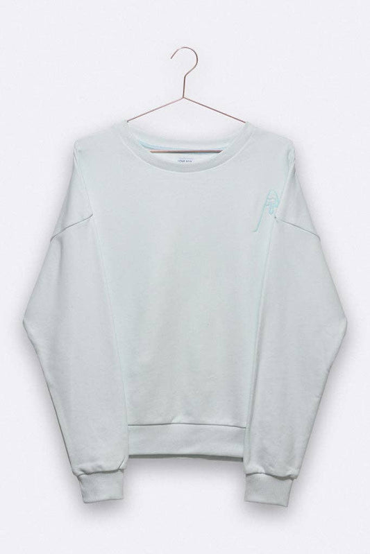 Sweater in Eisblau mit weinendem Gletscher Stickerei für Frauen